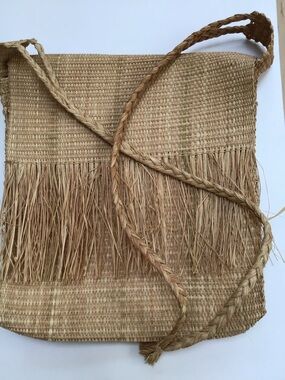 African Handwoven Natural Straw Fringe Flap Boho Crossbody Bag Book Computer Bag